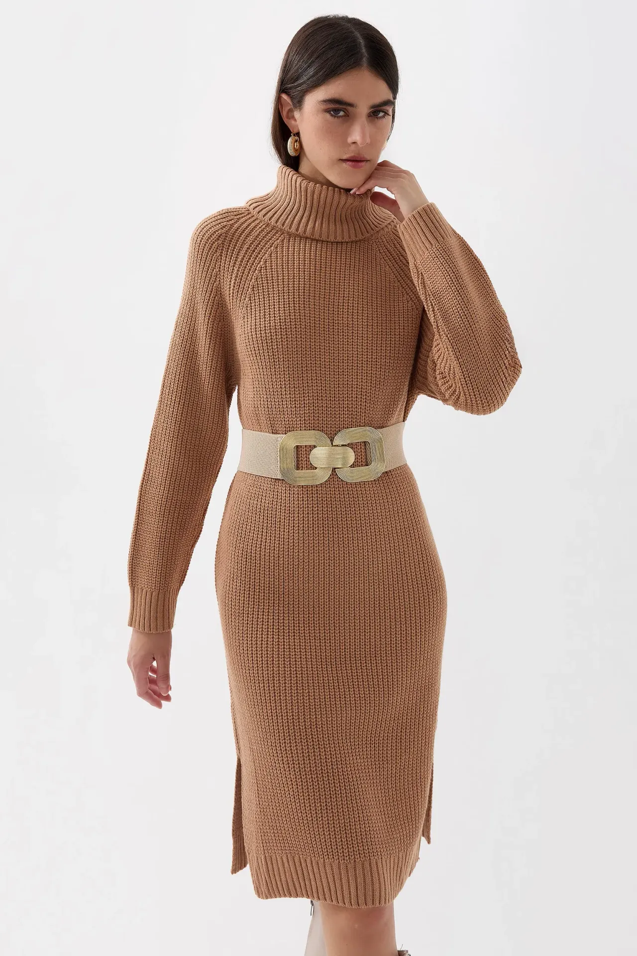 Knitted High-Neck Midi Dress