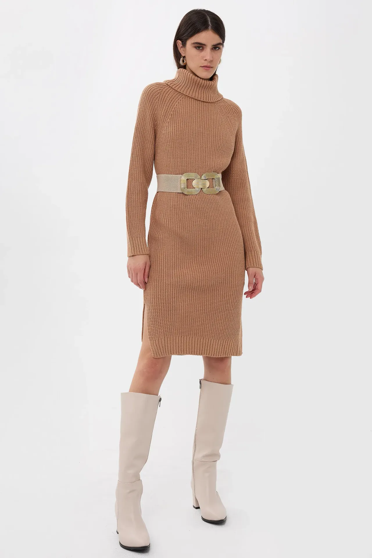 Knitted High-Neck Midi Dress