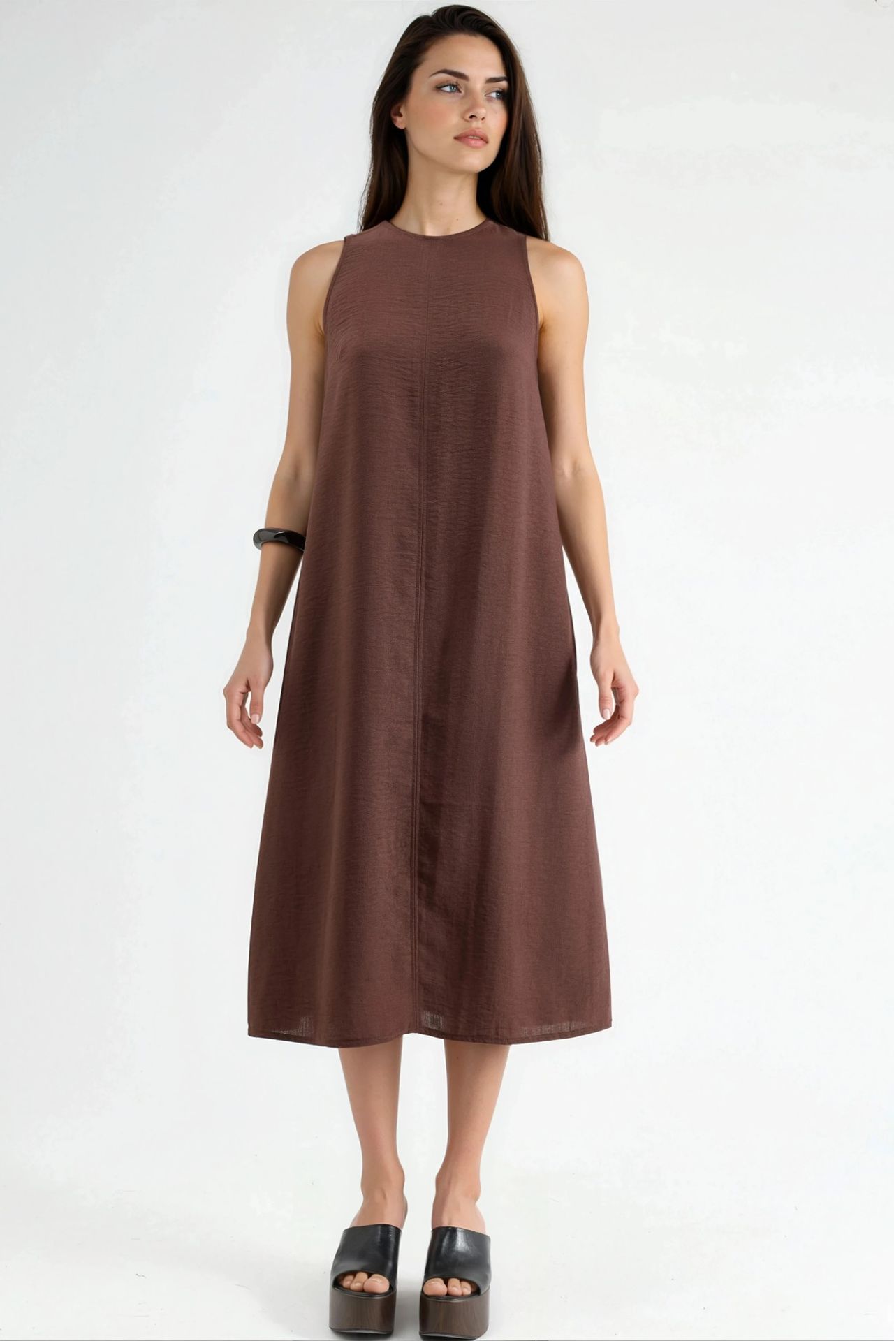 Linen Feel Sleeveless Crew Neck Midi Dress 8