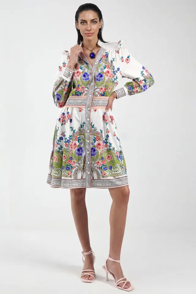 MSN Frilly Paisley V-Neck Mini Skater Dress