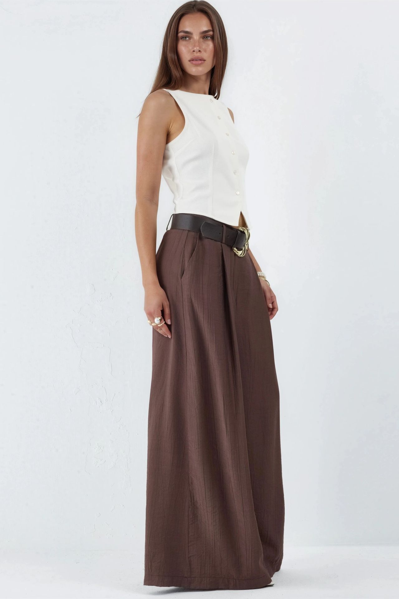 BUSEM High Waist Wide Leg Pants with Pleats