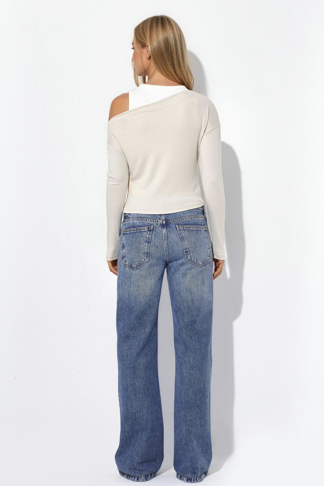 Viscose Blend Layered Long-Sleeve T-Shirt with Asymmetric Neckline 4