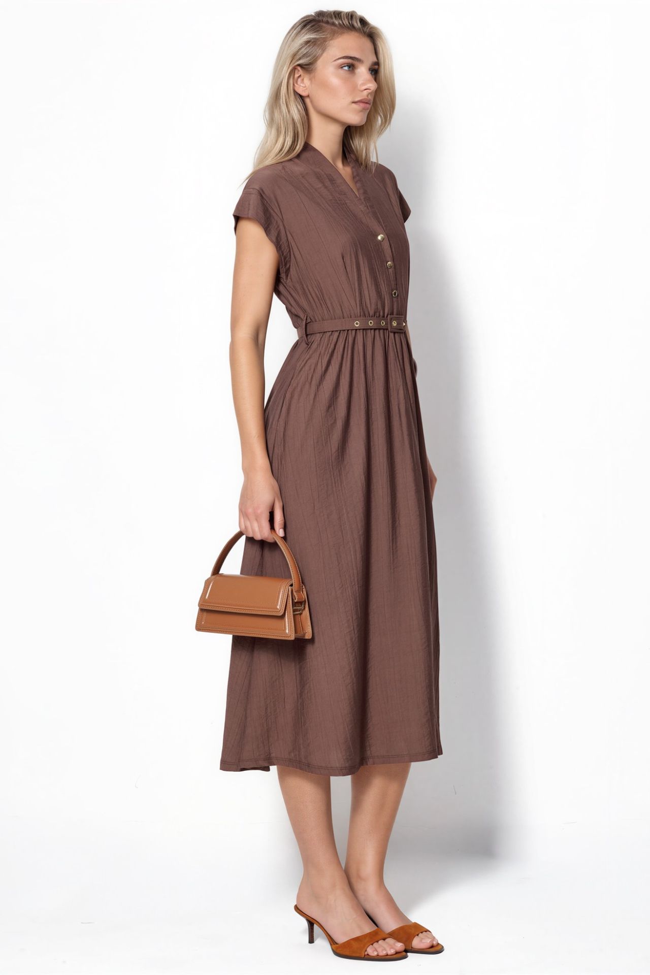 BUSEM Textured Belted Maxi Dress