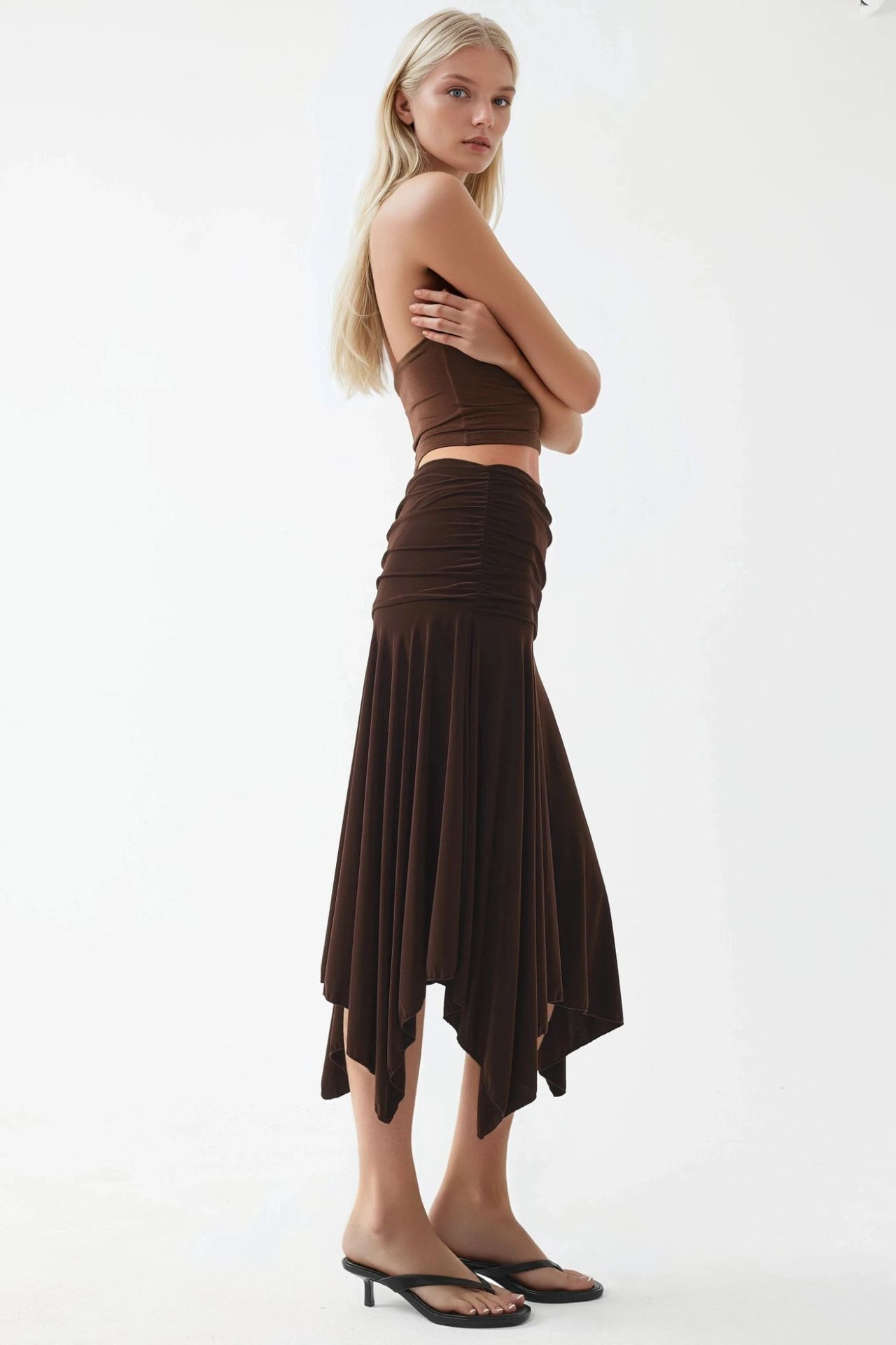BUSEM Asymmetrical Midi Skirt with Drape Detail 3