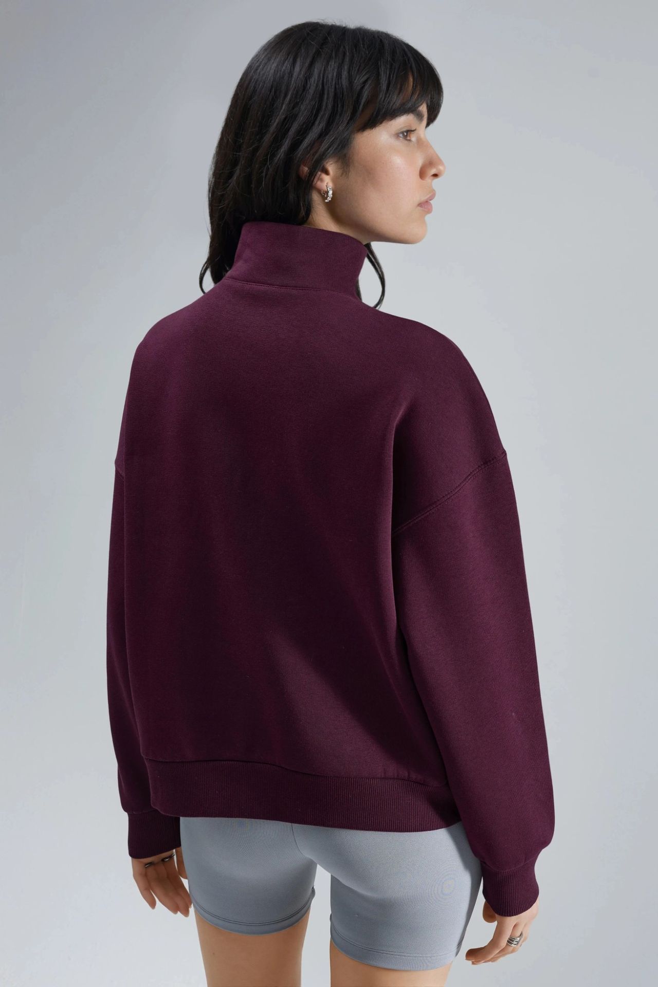 BUSEM Oversized Text Print Zipper Collar Sweatshirt 2