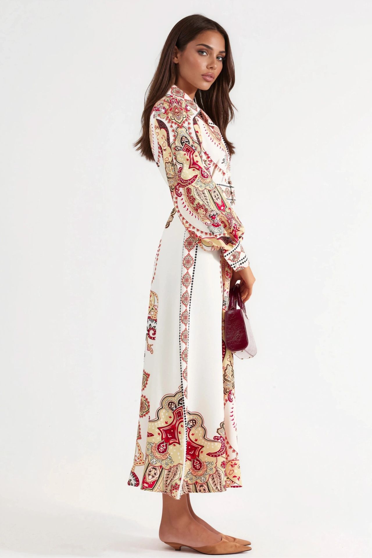 MSN Patterned Maxi Dress with Belt 4
