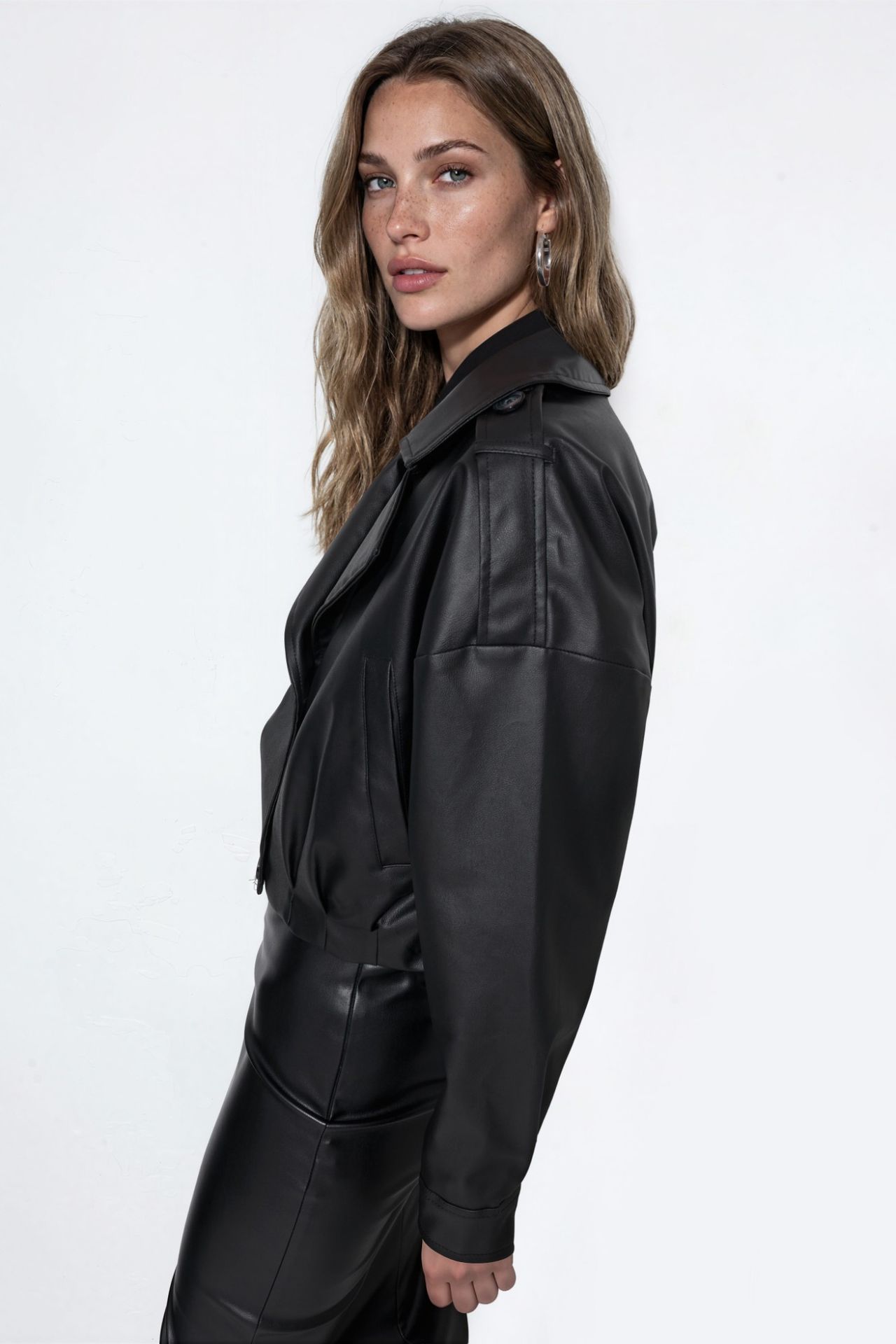 Short Faux Leather Jacket with Pockets 4