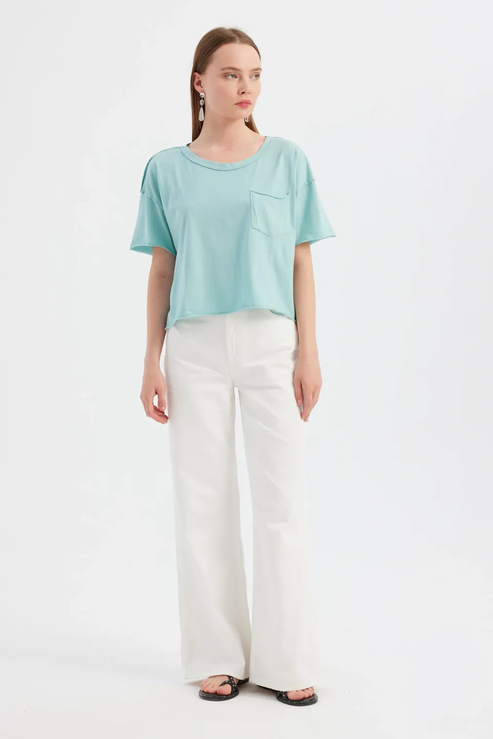 Basic Woven Round Neck Short Sleeve T-Shirt