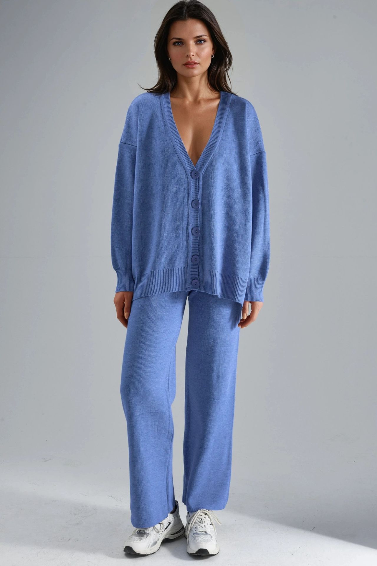 MY FASHION V-Neck Cardigan and Wide Leg Pants Knitwear Set 2