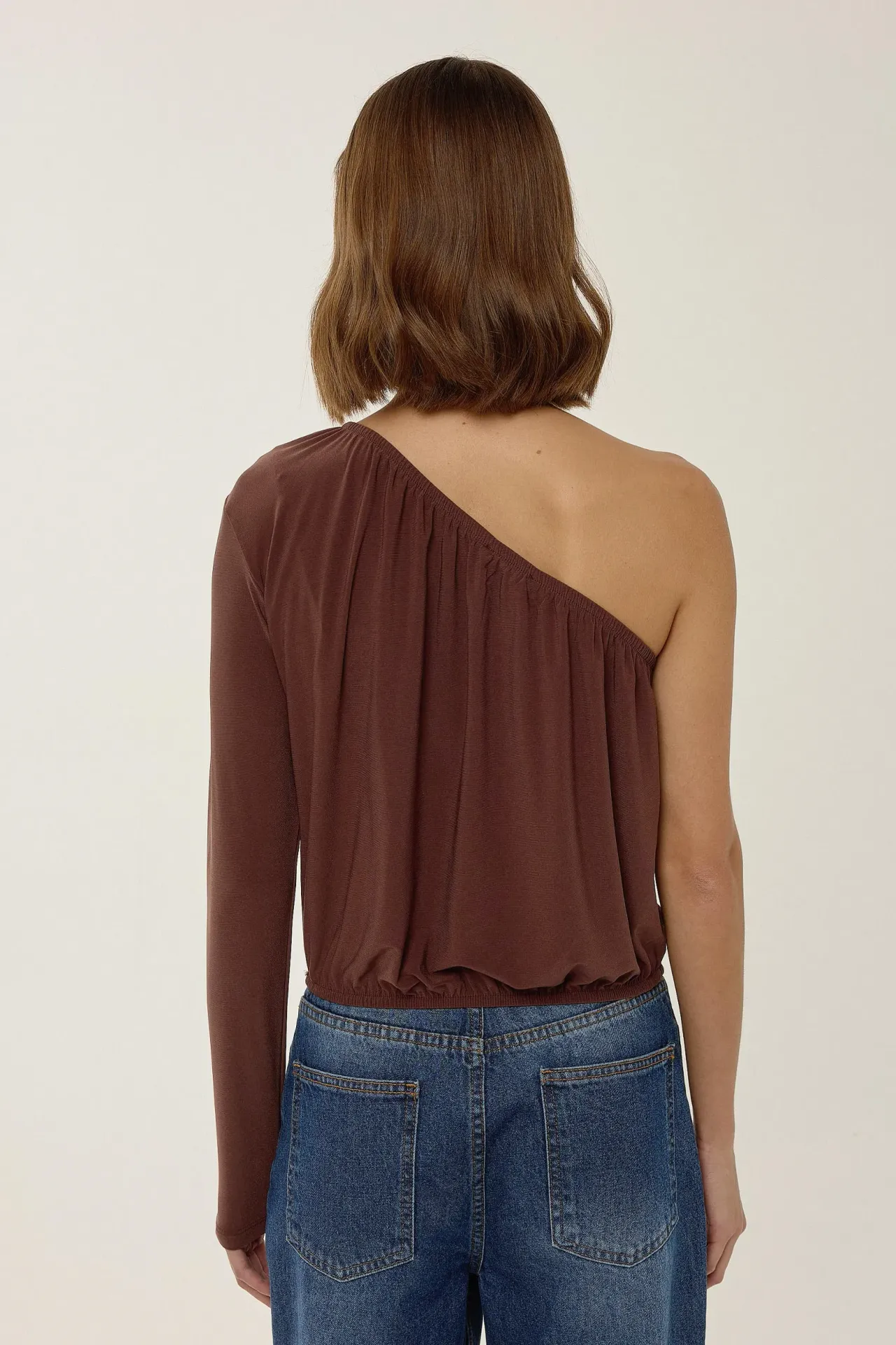 Asymmetrical Neck Gathered Blouse