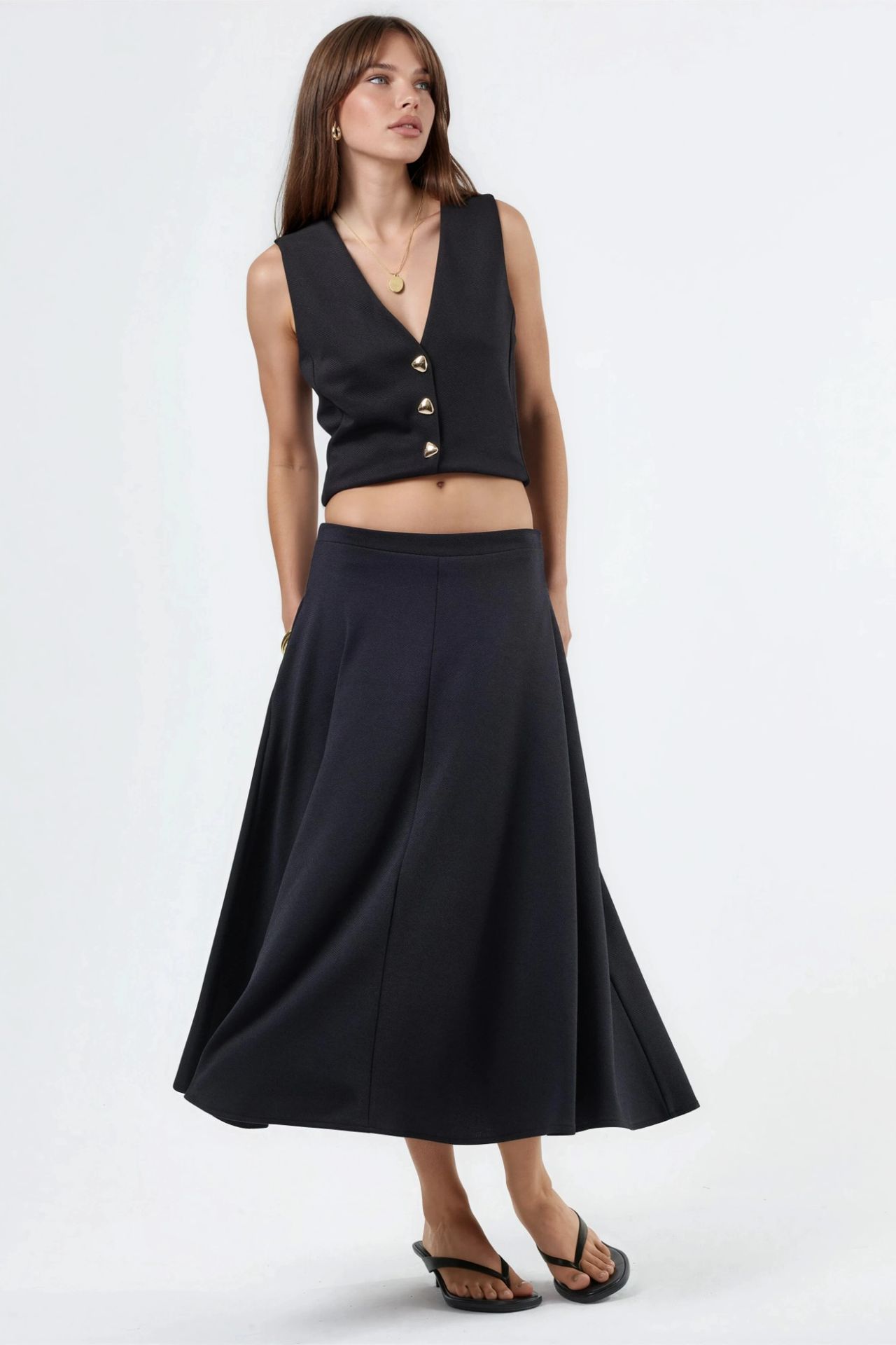 BUSEM High Waist A-Line Midi Skirt 2
