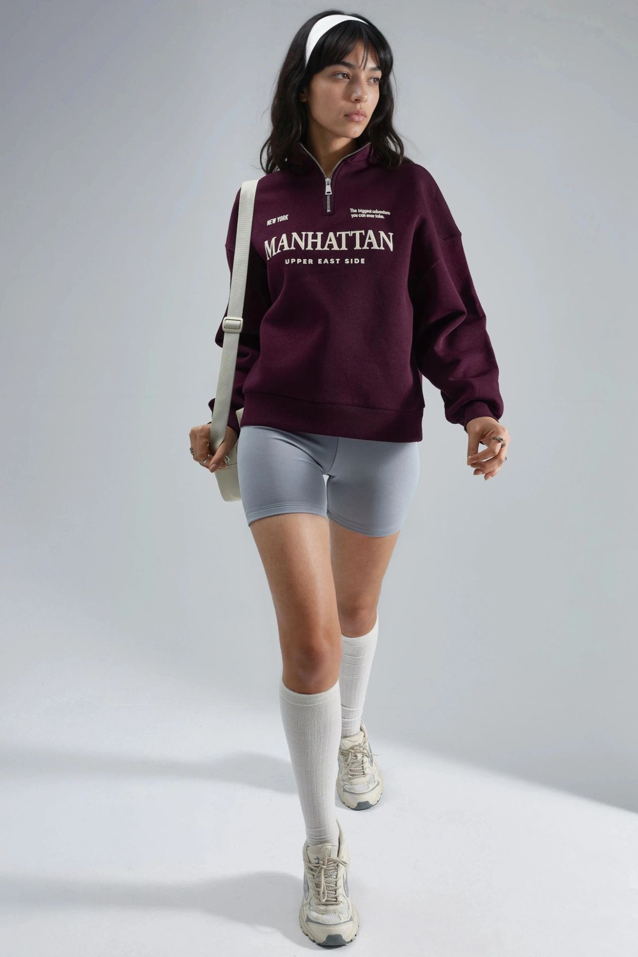 BUSEM Oversized Text Print Zipper Collar Sweatshirt 5