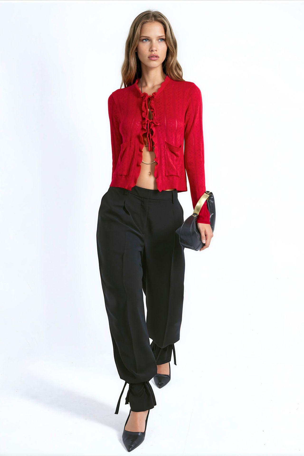 Ruffled Openwork Knit Cardigan with Special Yarn 5