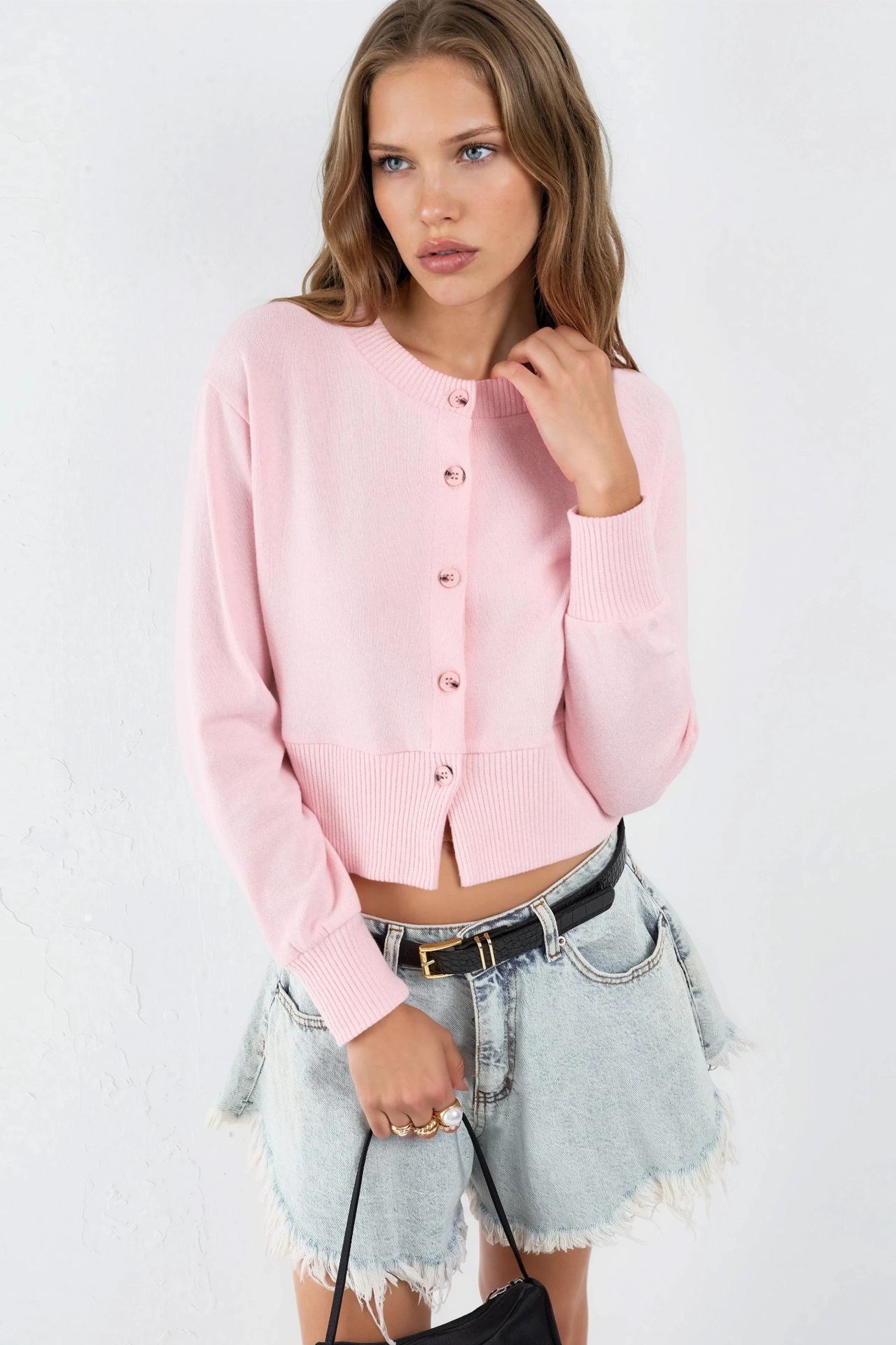 BUSEM Casual Crew Neck Buttoned Crop Jacket 1