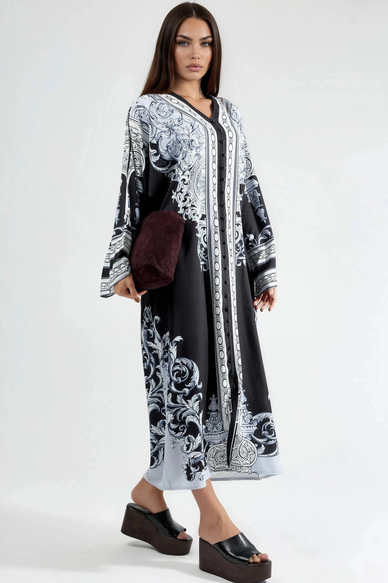 MSN Printed V-Neck Button-Front Maxi Dress 2