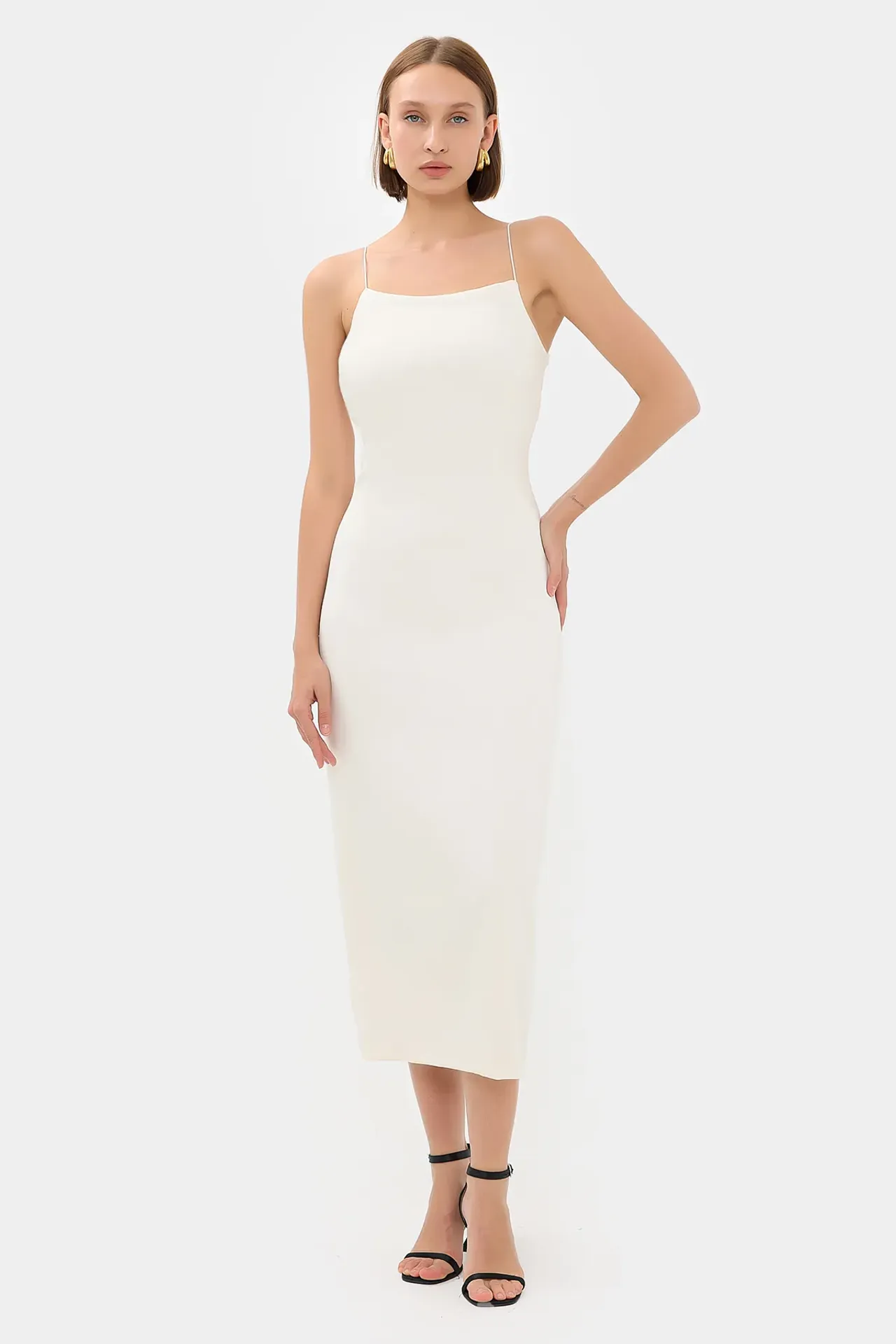 Solid Spaghetti-Strap Midi Dress with Slit