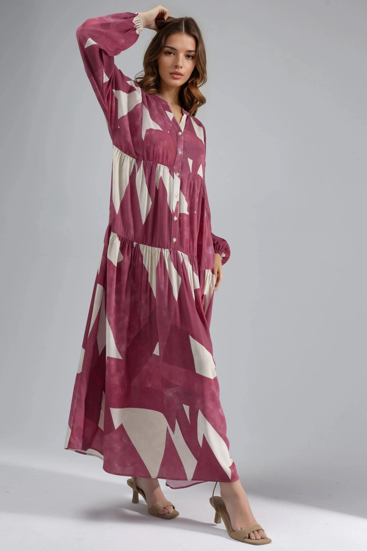 Printed Long Sleeve Viscose Maxi Dress  2
