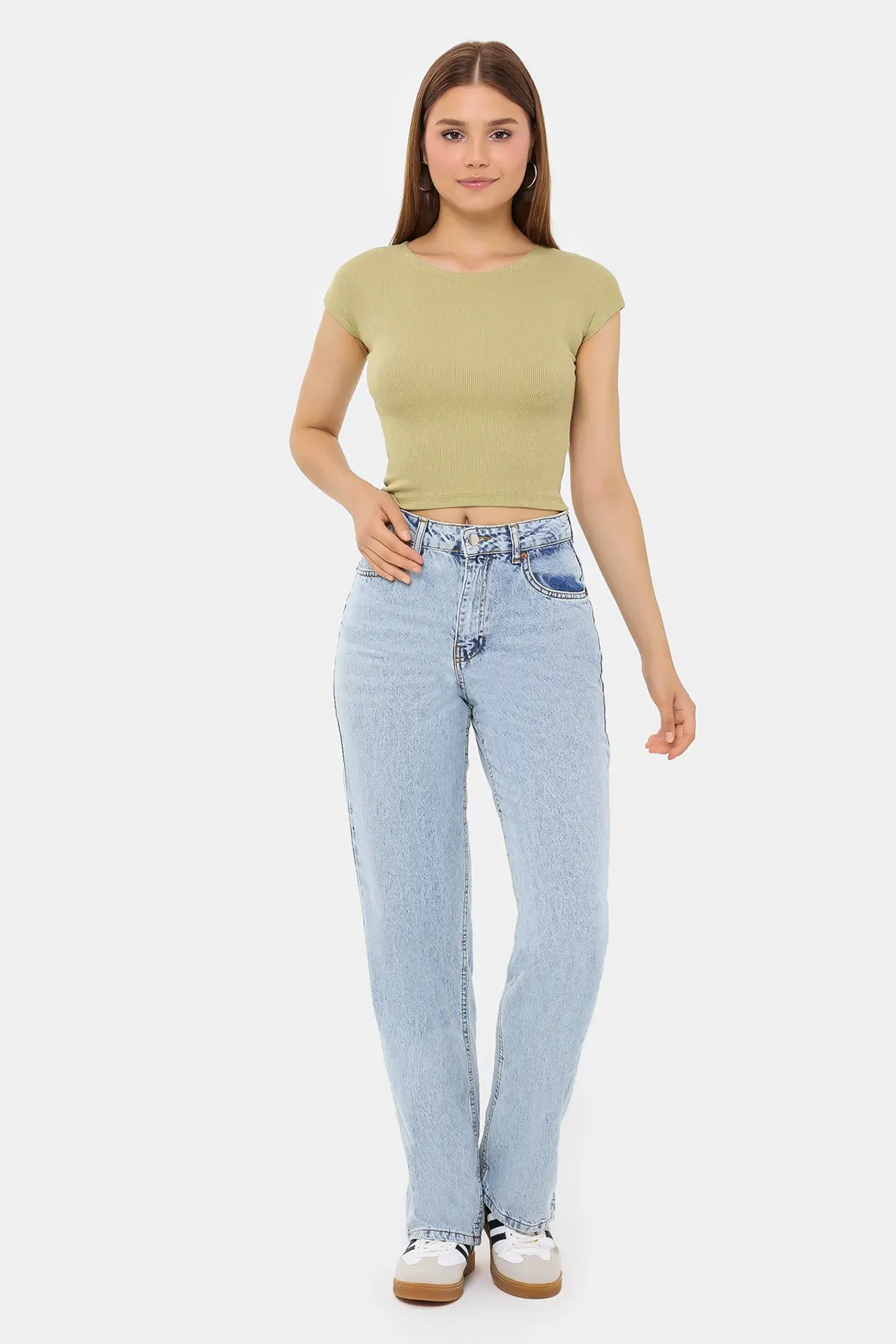 Basic Round Neck Short Sleeve Cropped Top