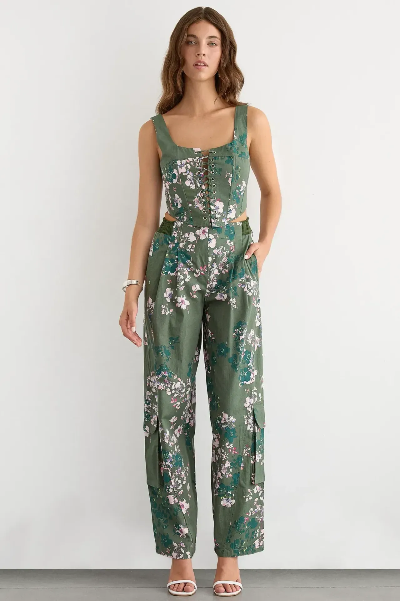 Floral Square Neck Sleeveless Coords Set