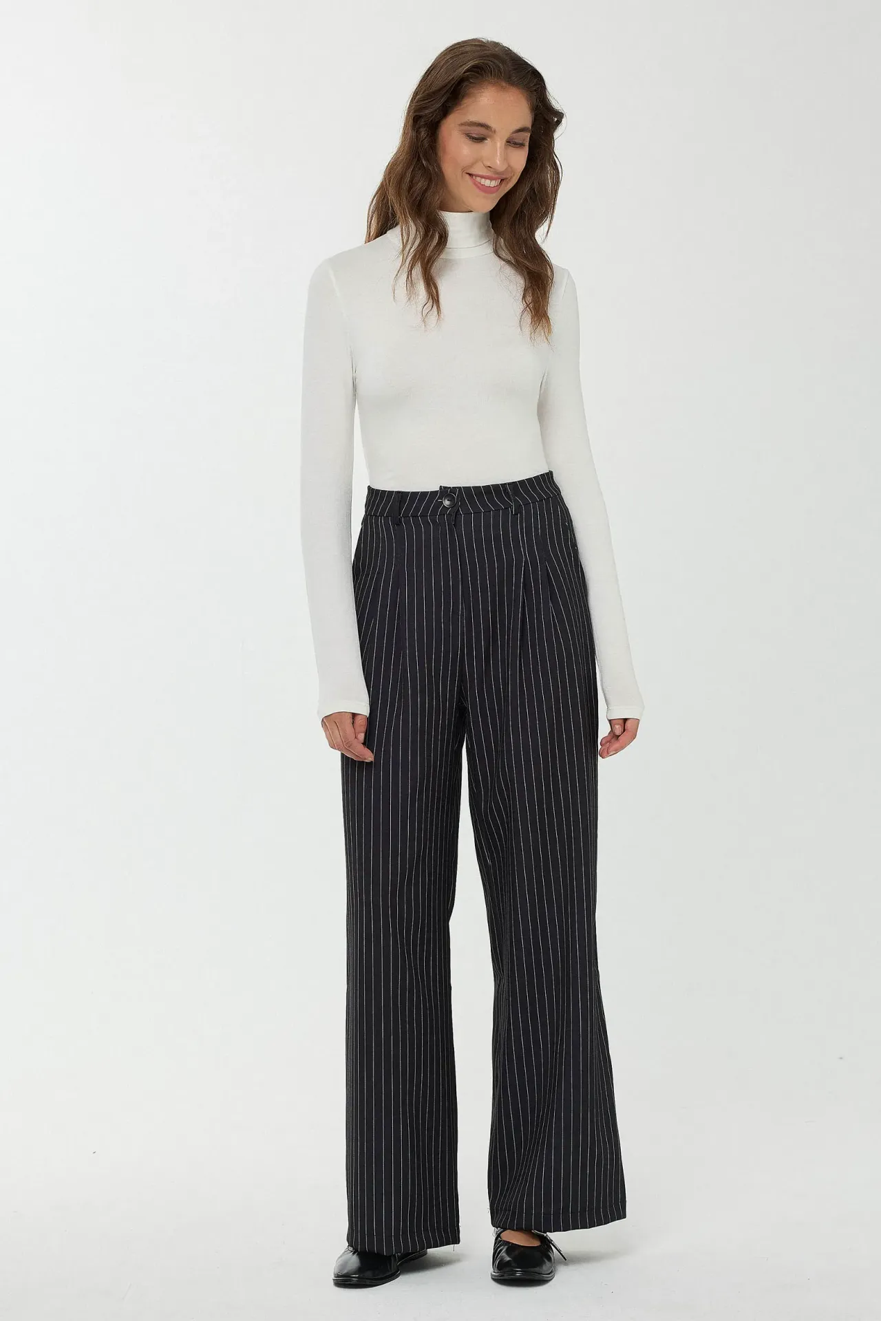 High Waist Striped Straight Leg Pants