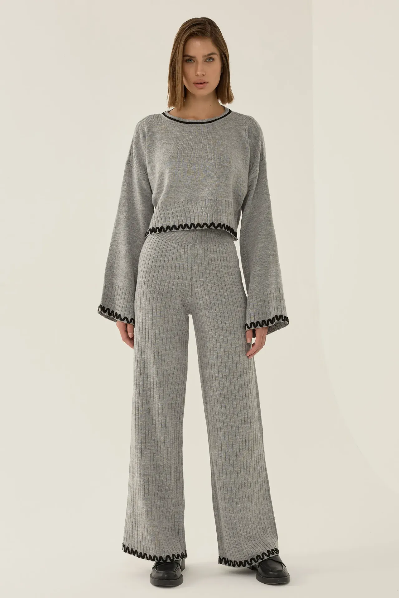 Basic Contrast Detailed Knitted Co-ord