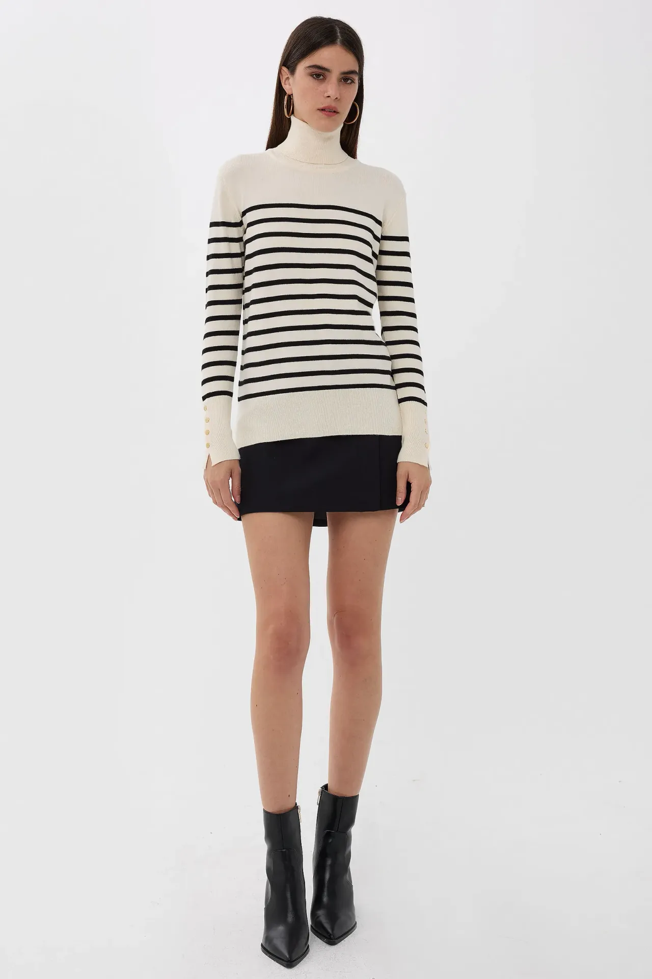 Striped Button Detailed Knitwear Sweater