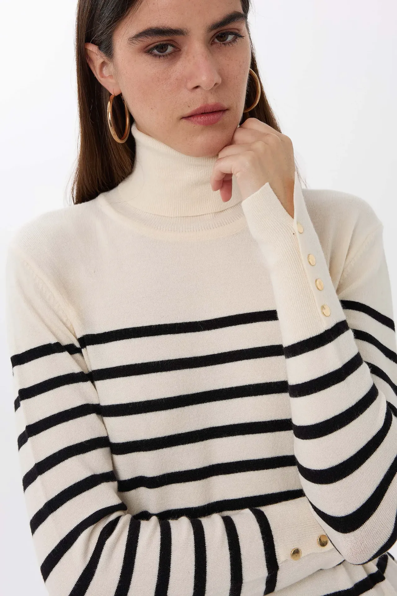 Striped Button Detailed Knitwear Sweater