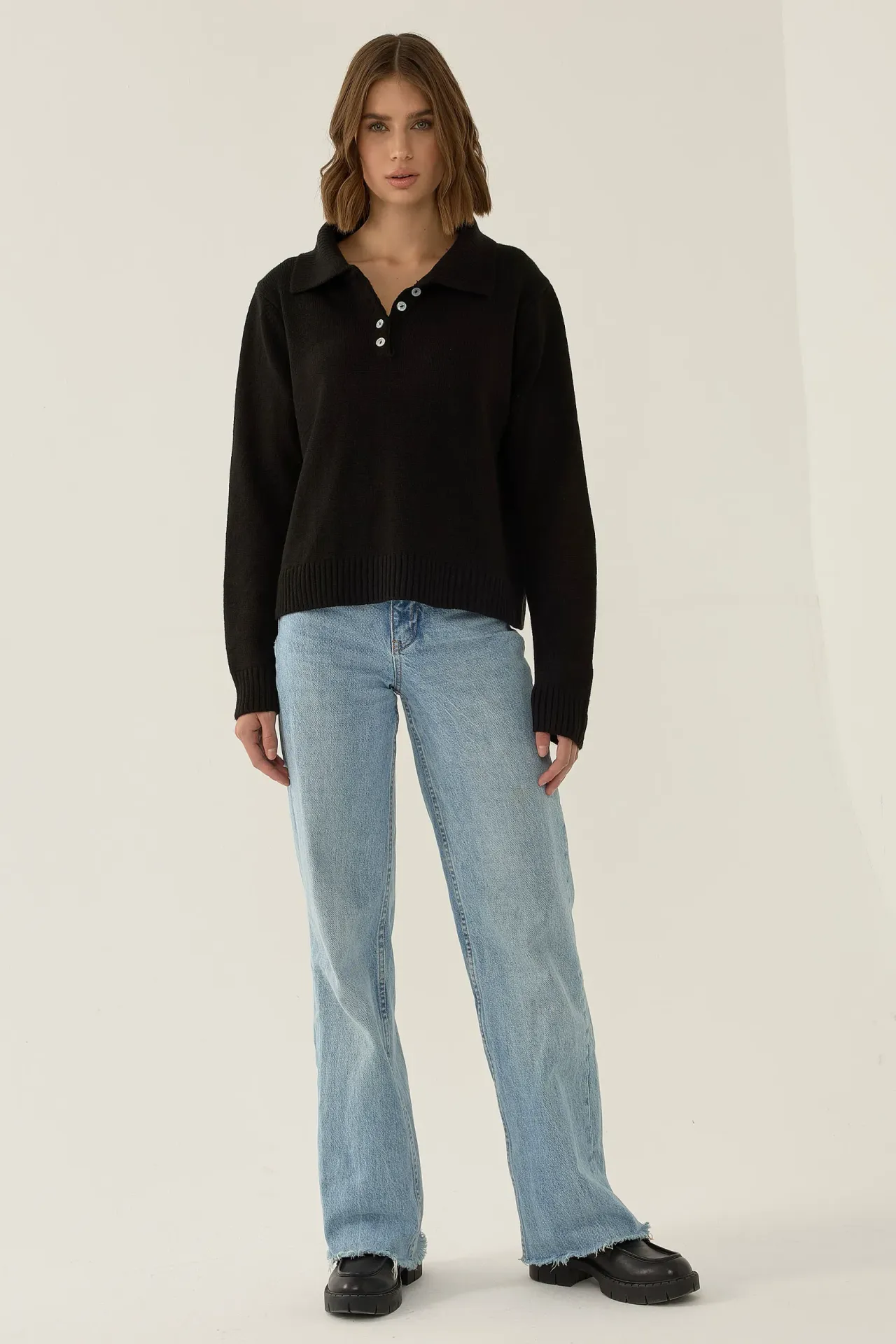 Button Collar Relaxed Fit Sweater