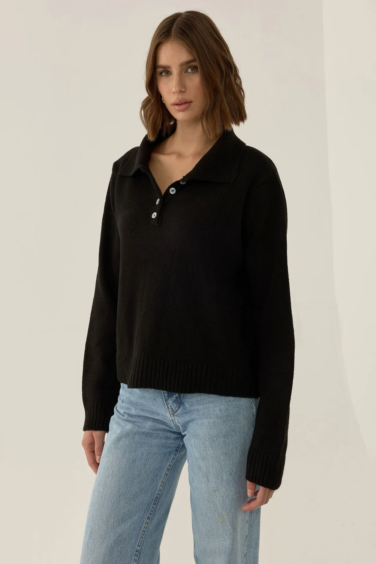 Button Collar Relaxed Fit Sweater