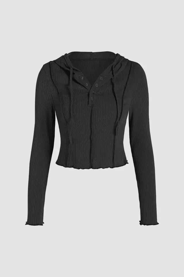 Kadın Kısa Dar Kesim Kapüşonlu Hoodie