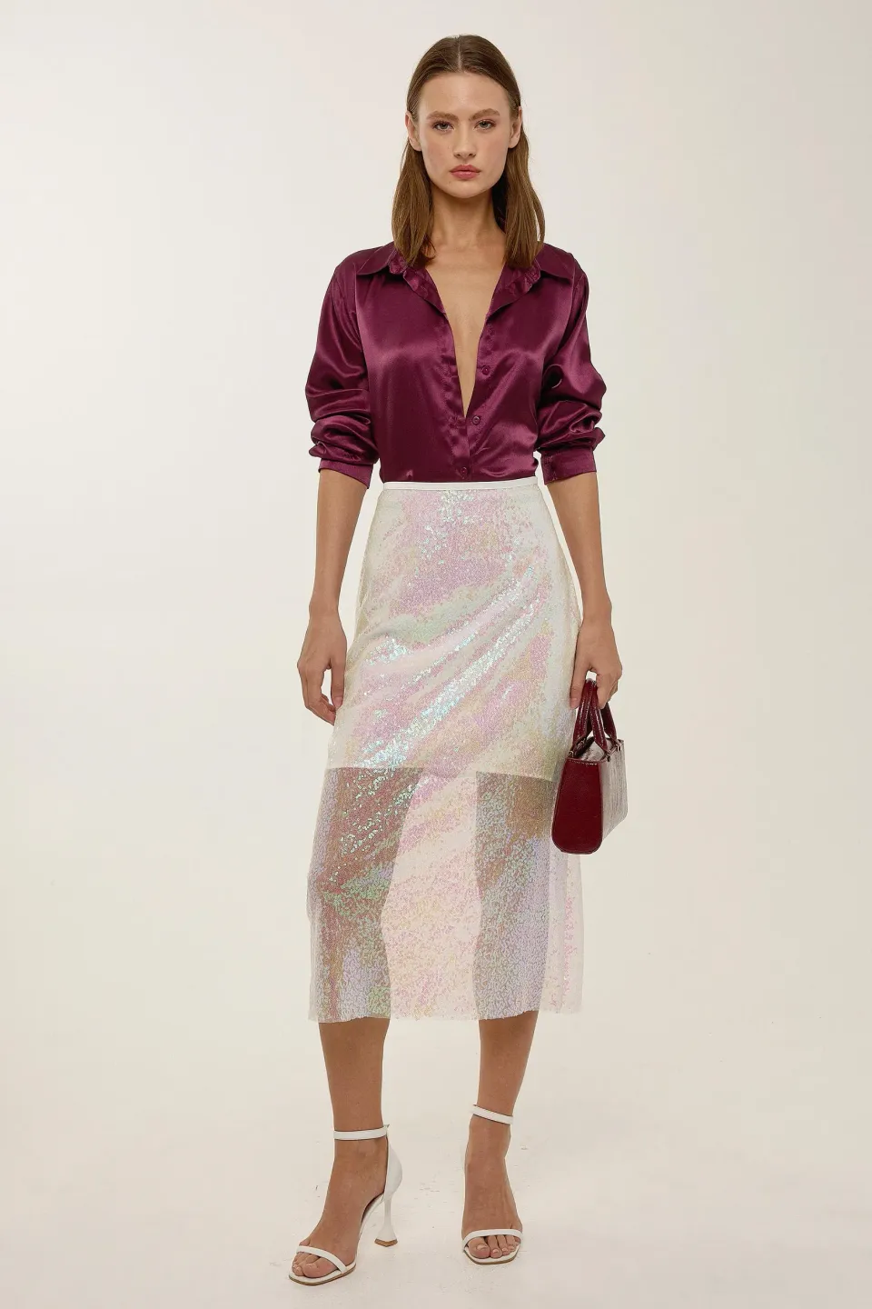 Midi Mesh Sequin Skirt