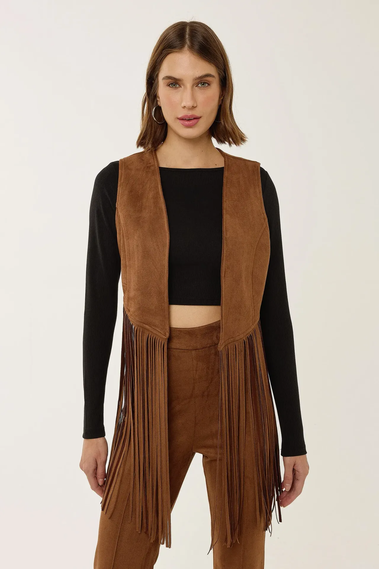 Tassel Detail Faux Suede Vest