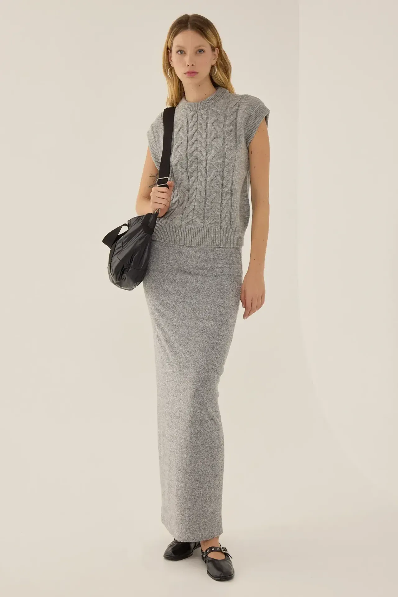 Textured High Waist Maxi Skirt 1