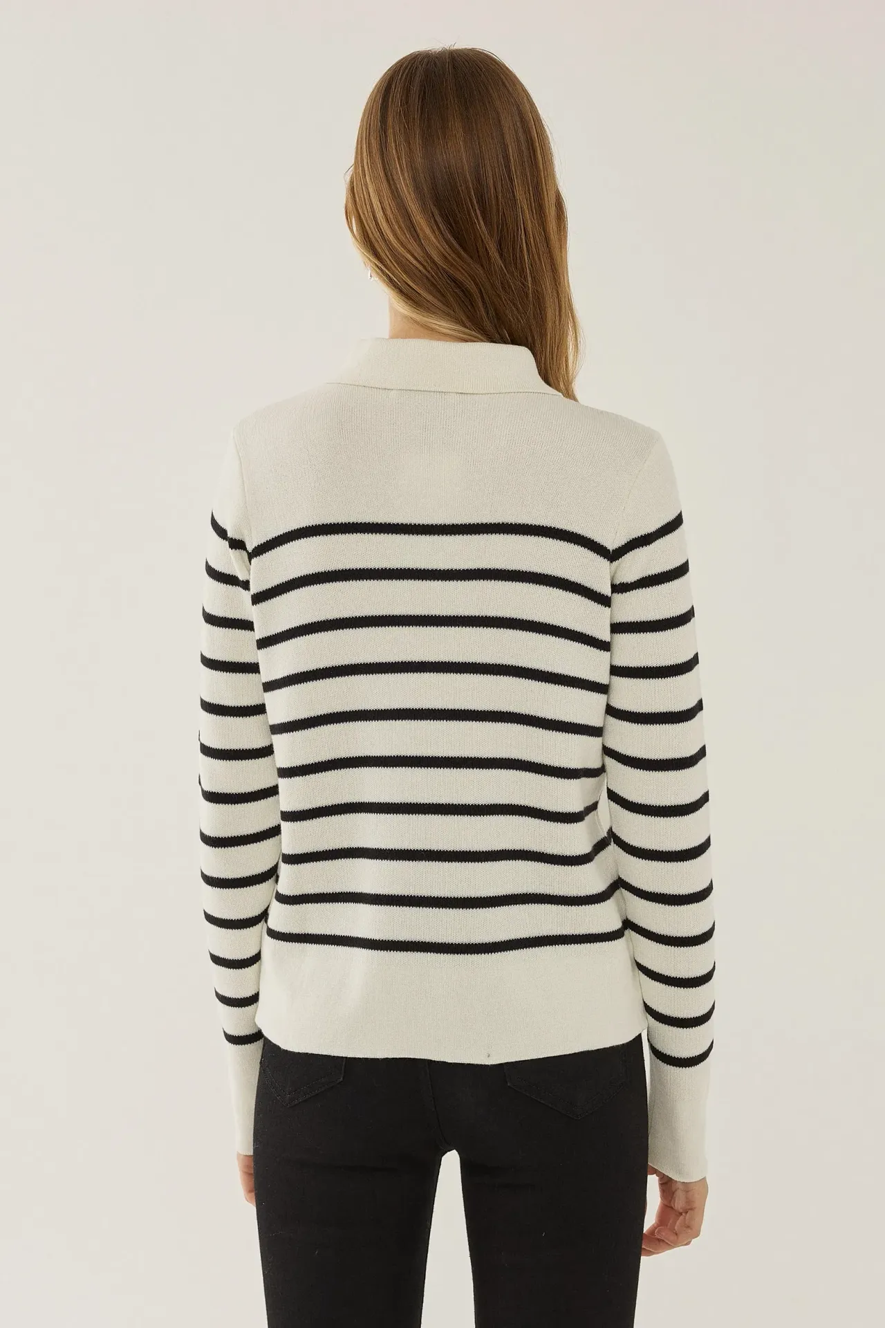 Striped Zipper Cardigan with Shirt Collar