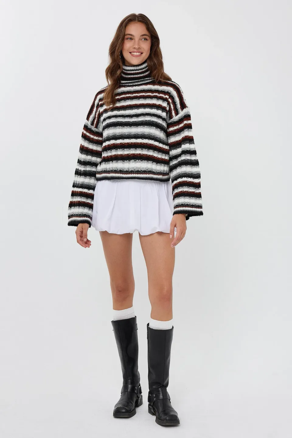 Striped Turtleneck Cropped Sweater