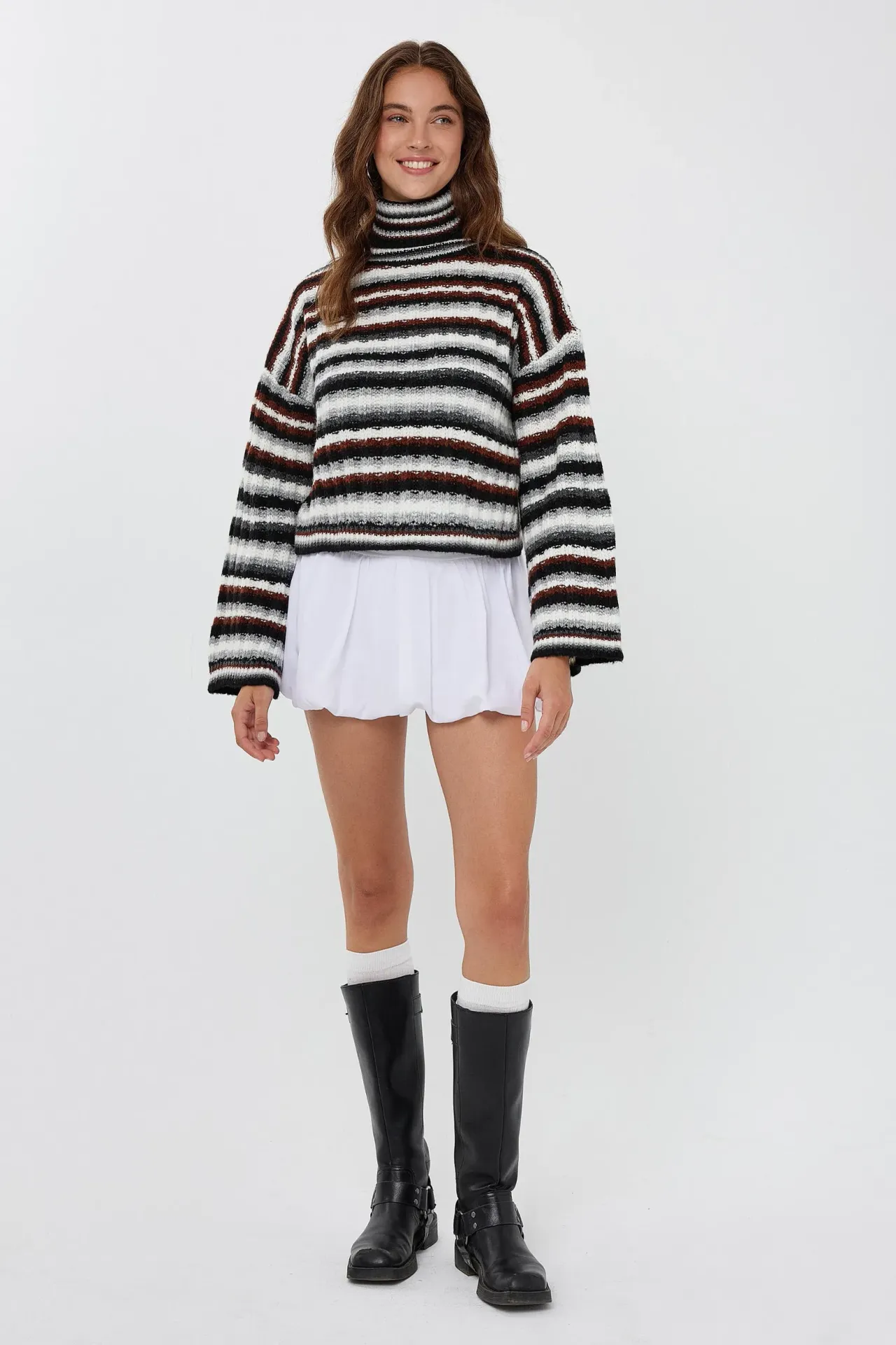 Striped Turtleneck Cropped Sweater
