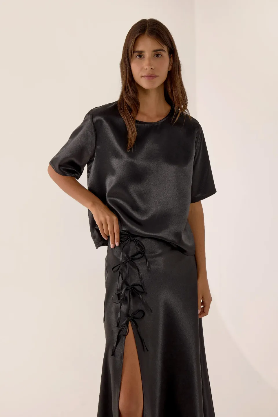 Satin Crew Neck Blouse