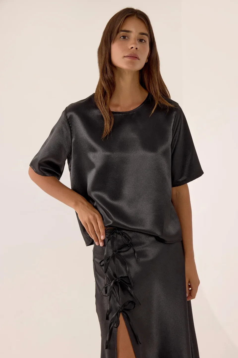 Satin Crew Neck Blouse