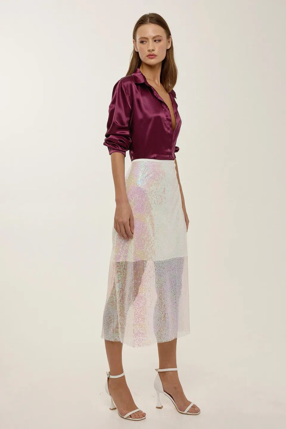 Midi Mesh Sequin Skirt