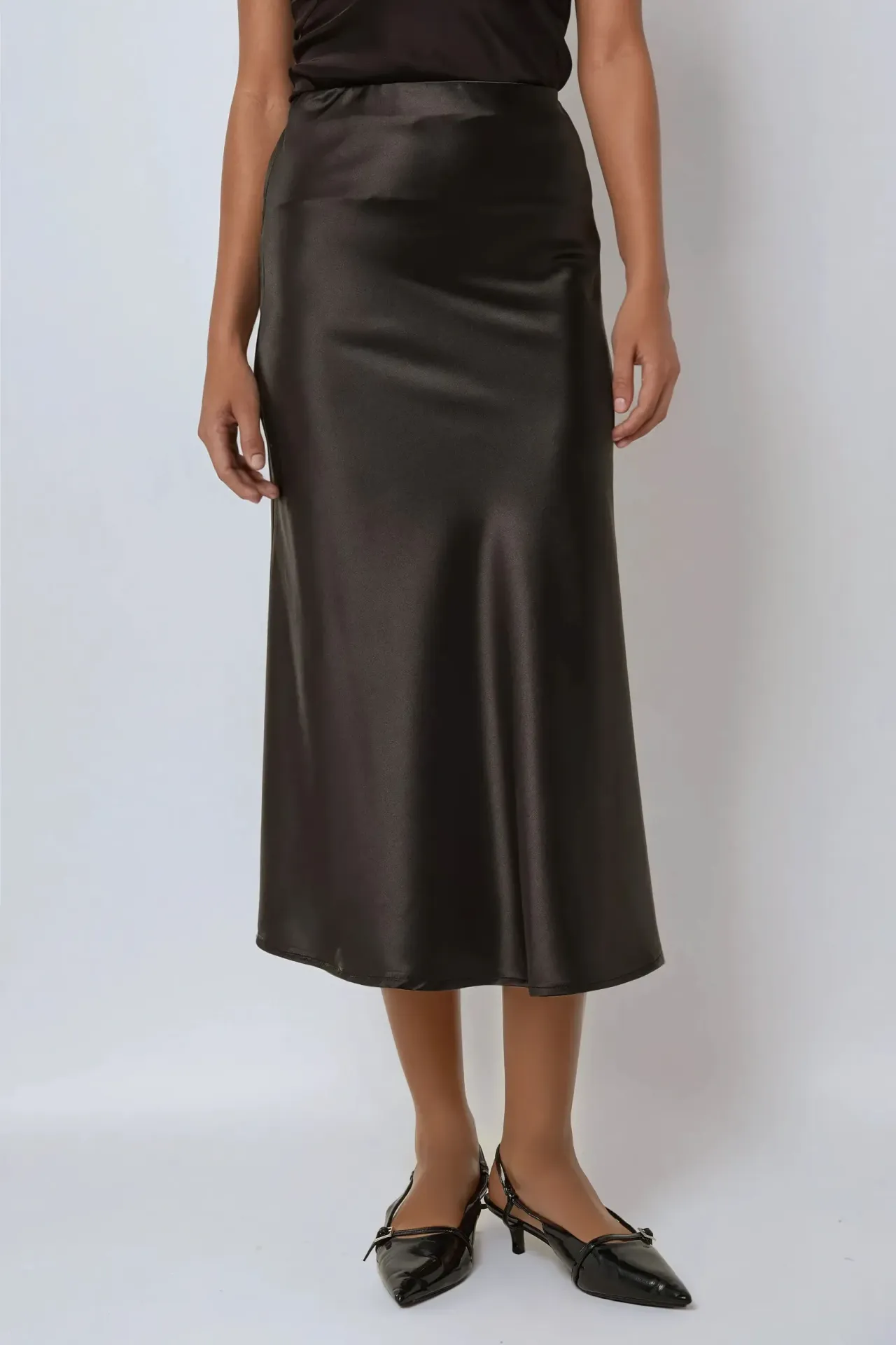 High-Waist Satin Midi Skirt