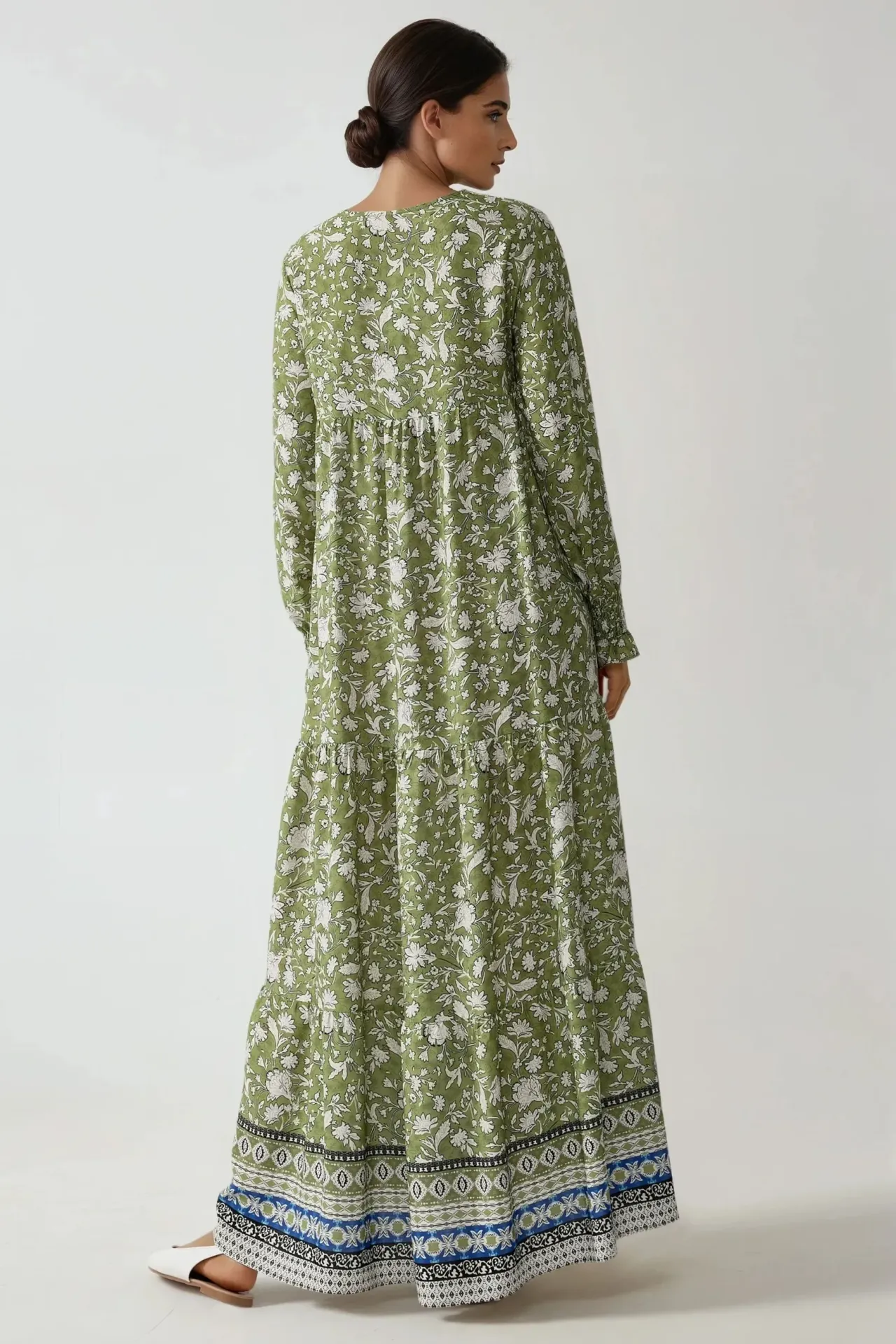 Printed Viscose Maxi Dress with Crew Neck
