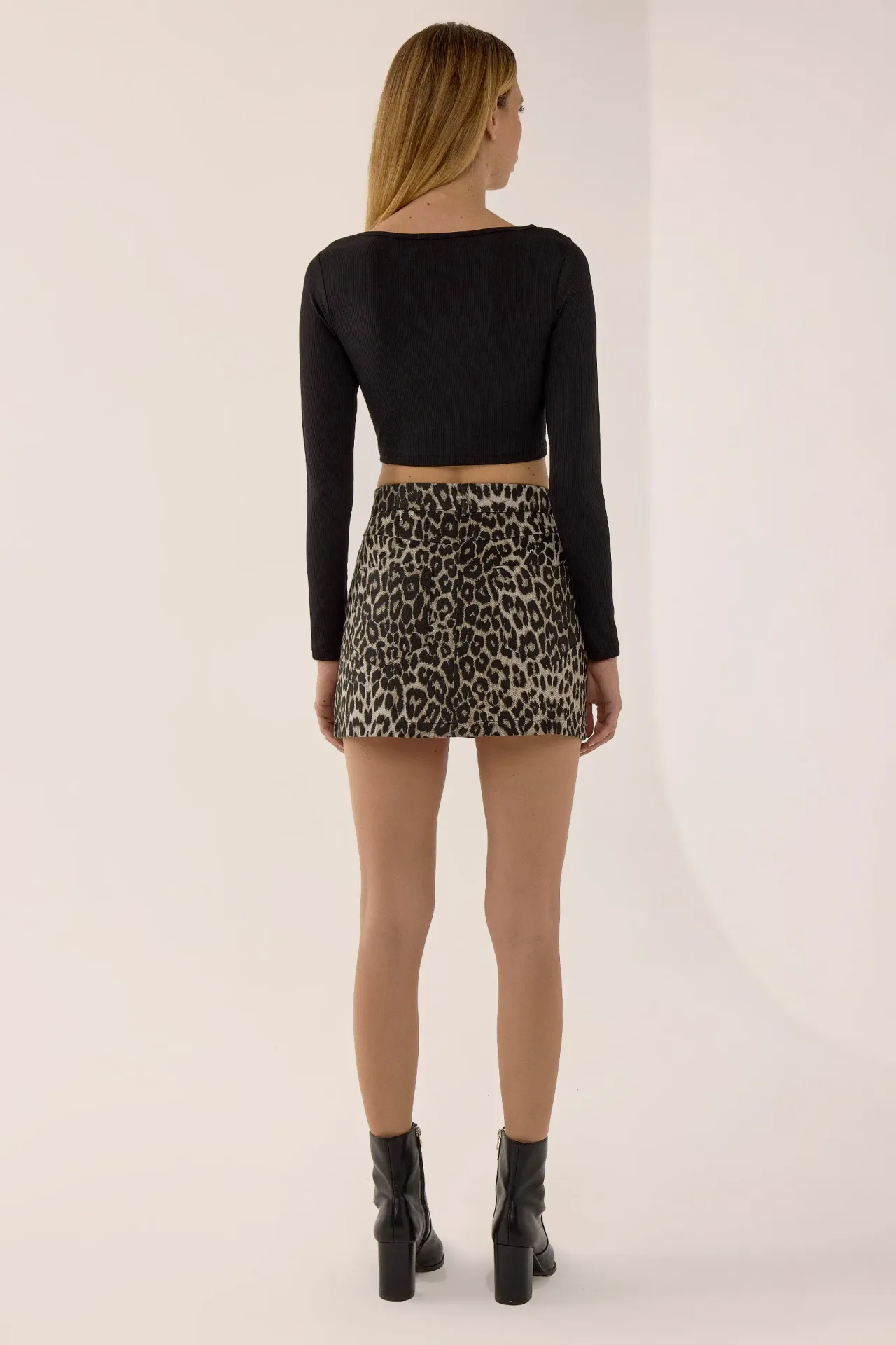 Leopard Print Denim Mini Skirt