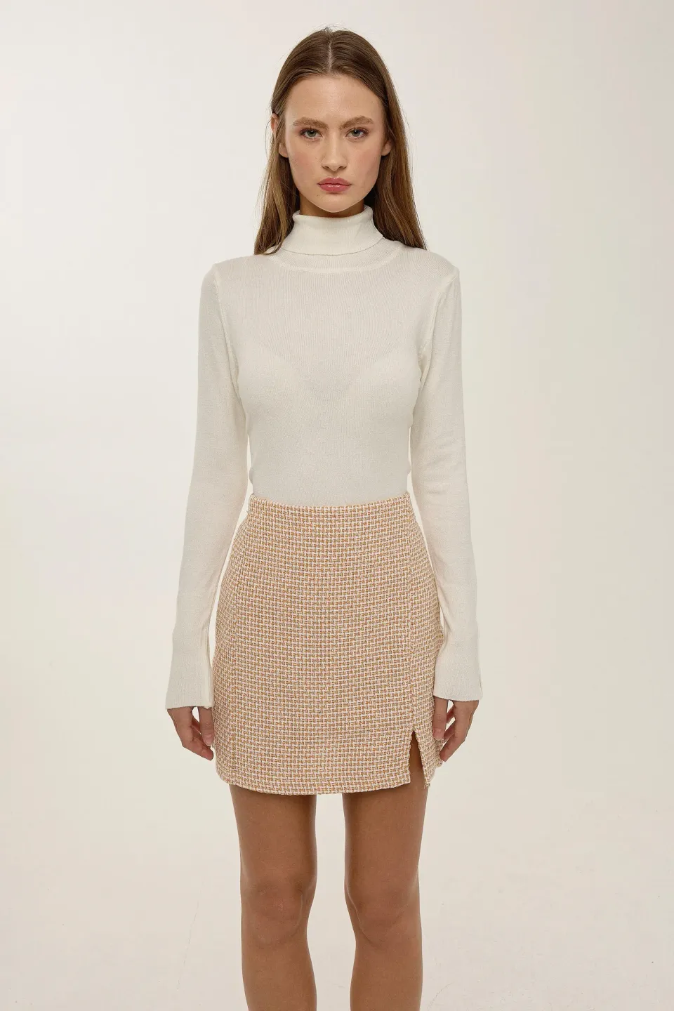 Solid Mini Slit Skirt