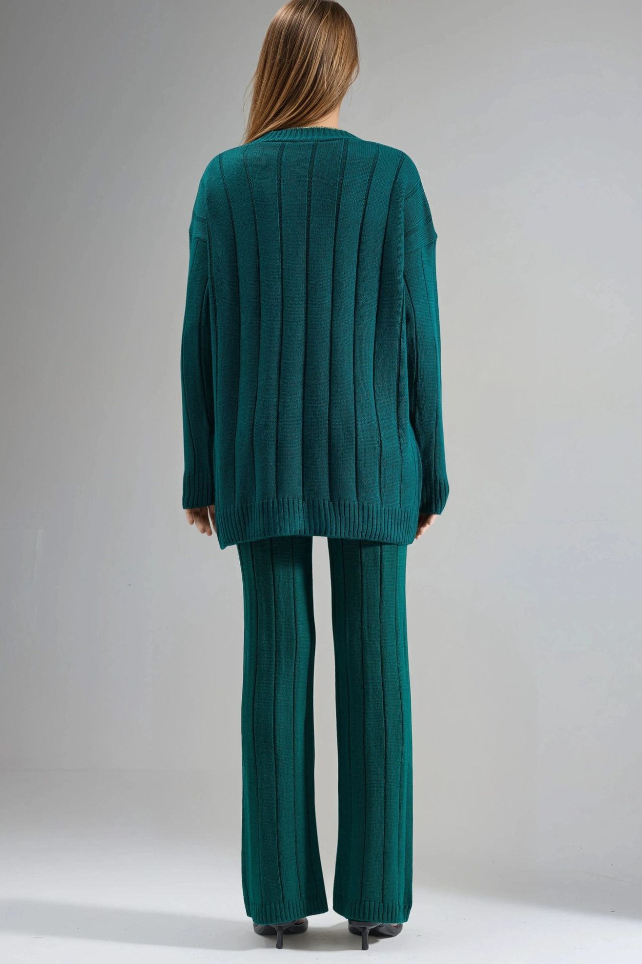 MY FASHION Textured Knit Co-ords with V-Neck Cardigan and Wide Leg Pants 3