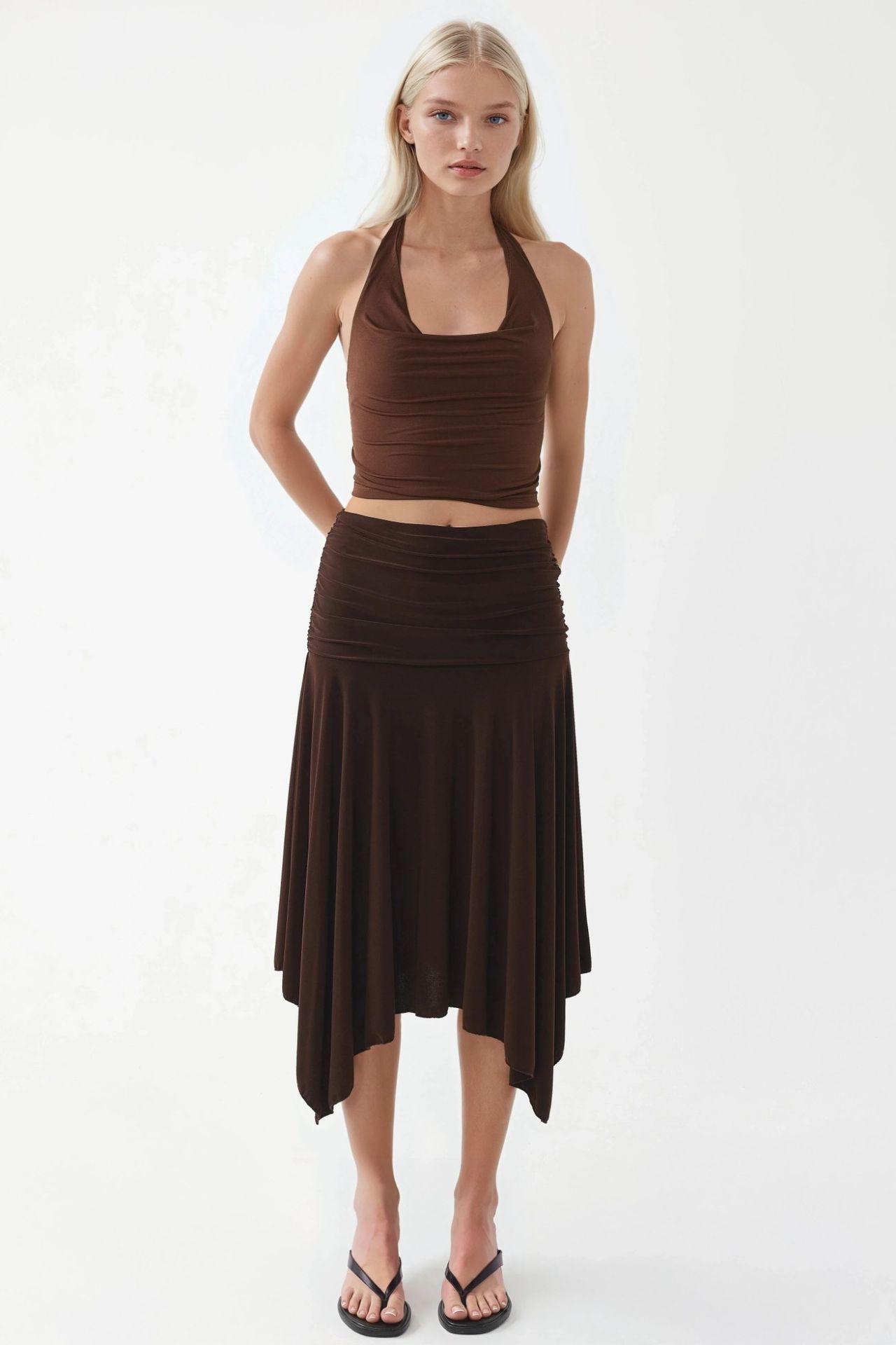 BUSEM Asymmetrical Midi Skirt with Drape Detail 5