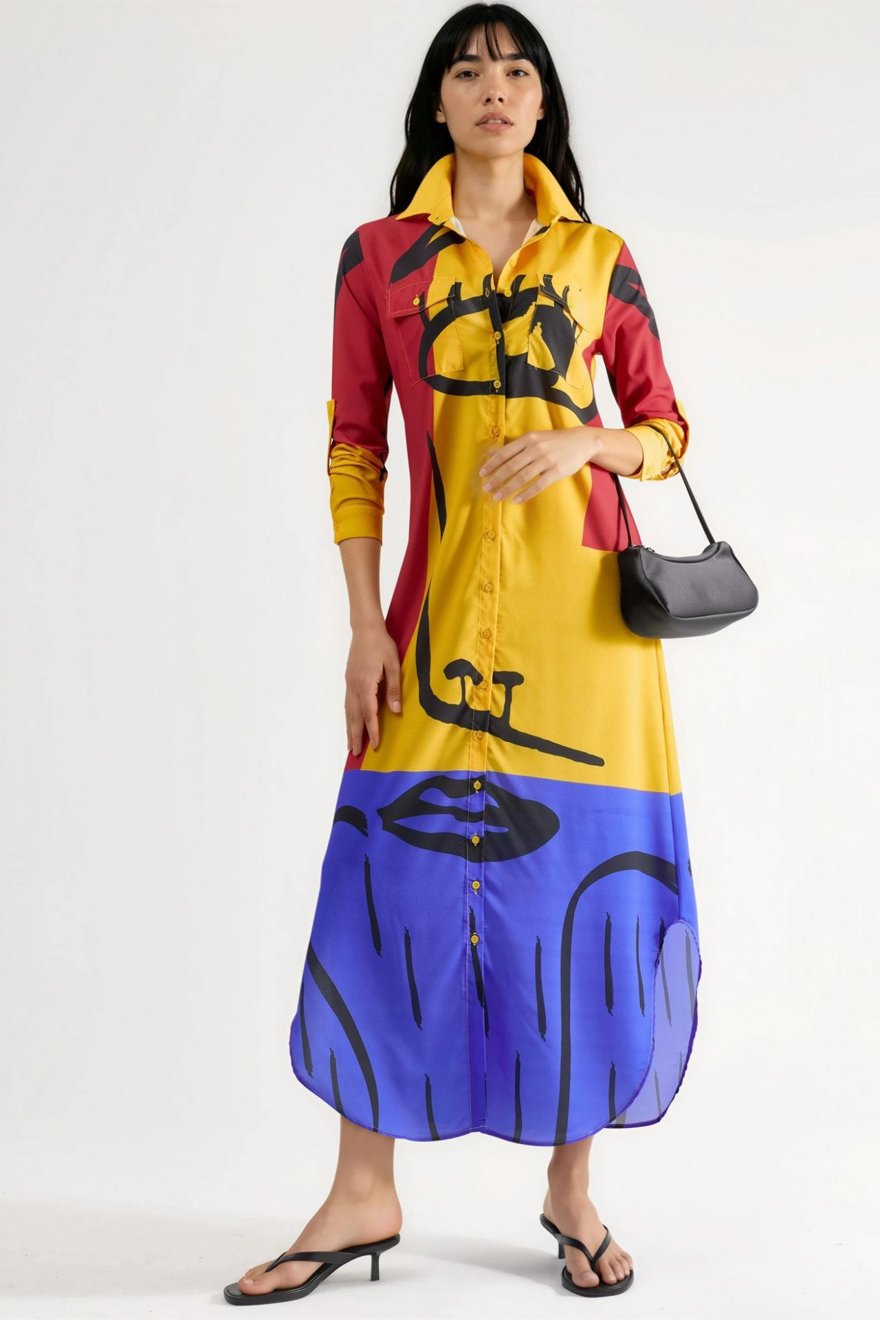 MSN Abstract Print Maxi Dress with Button Closure 1