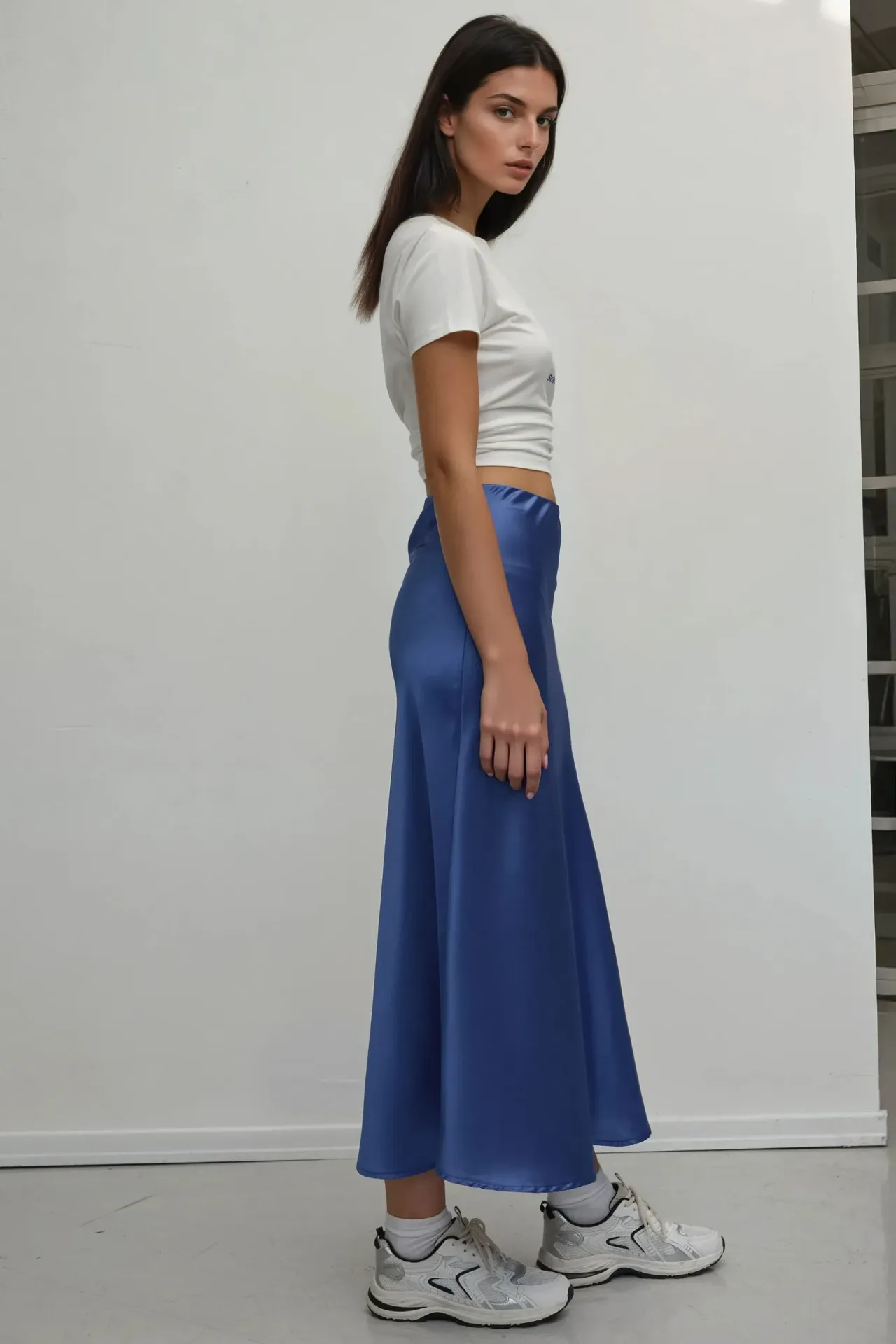 High-Waist Satin Midi Skirt 5