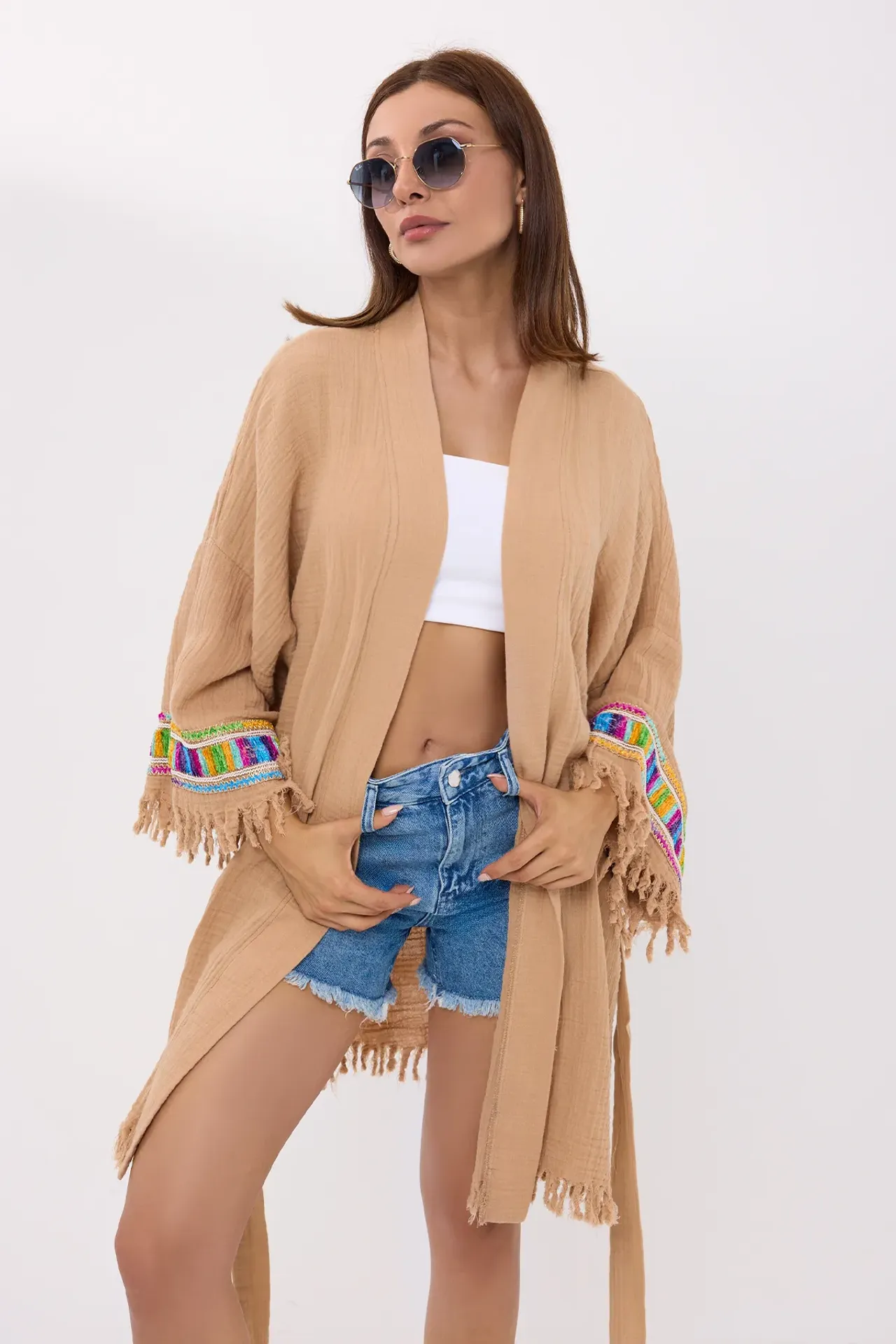 Muslin Long-Sleeve Kimono with Arm Detail