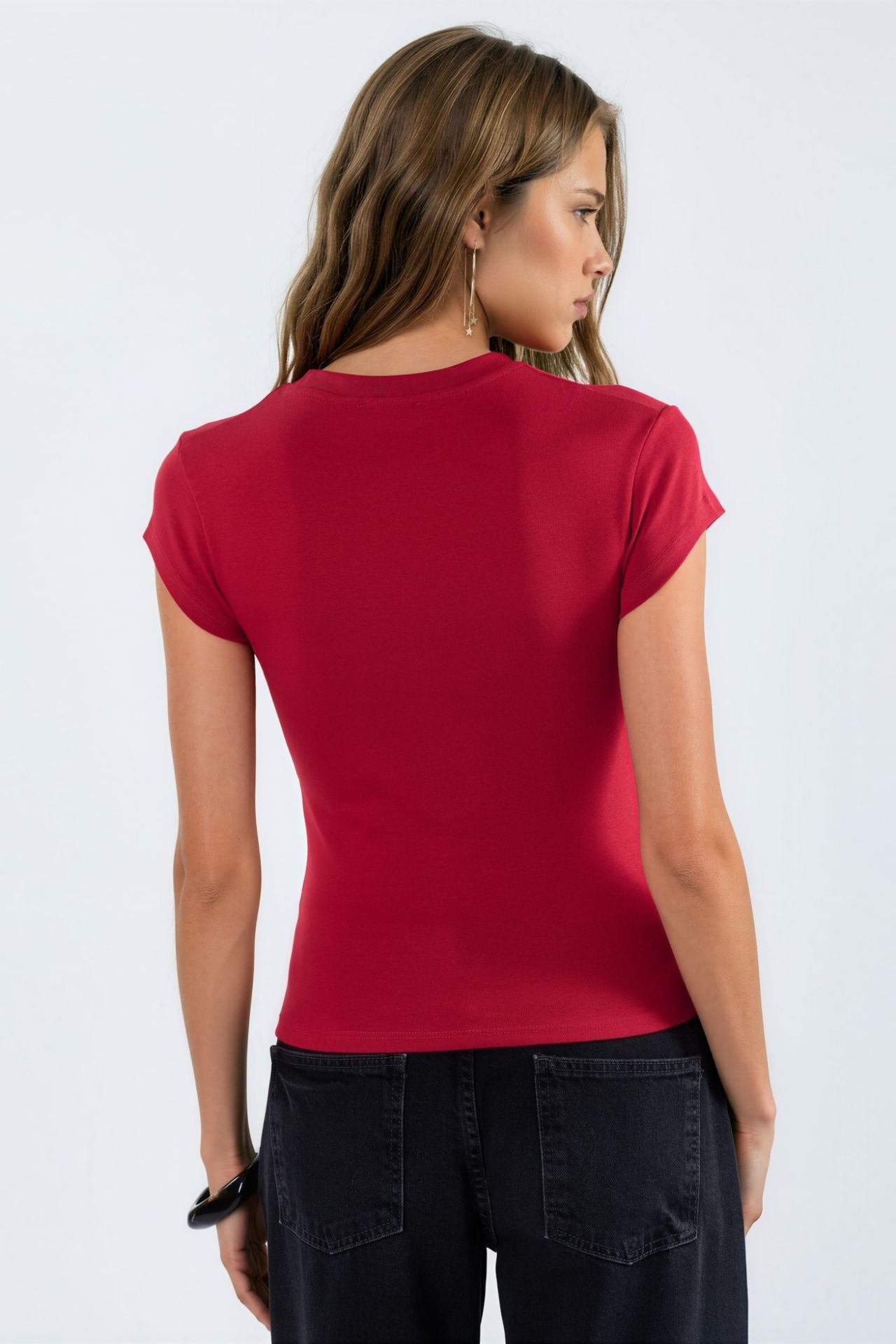 BUSEM Embroidered Heart Print Crew Neck T-Shirt 2