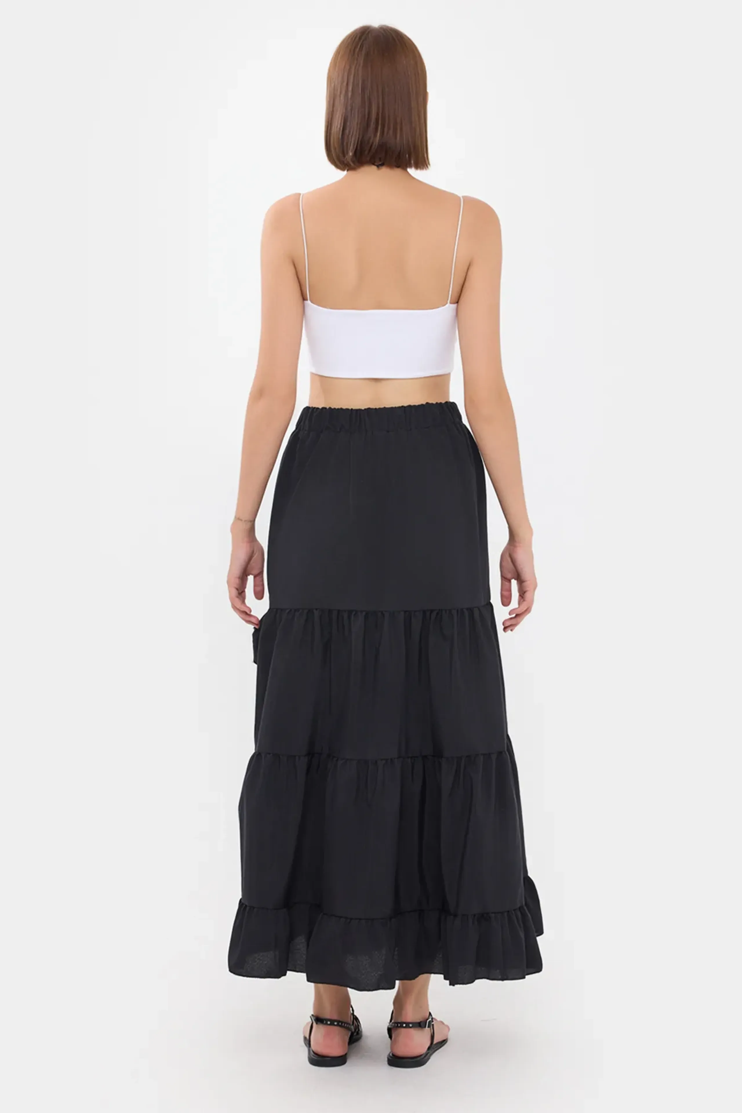 HiCCUP - Black Tiered Maxi Skirt With Side Slit Women